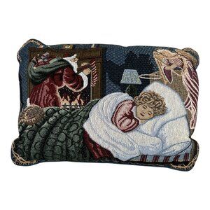 Vintage Santa Christmas Tapestry Pillow 16x11 Sleeping Child Holiday Decor